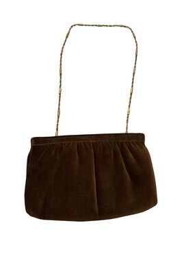 Vintage Brown Velvet Evening Shoulder Bag with Gold Chain
